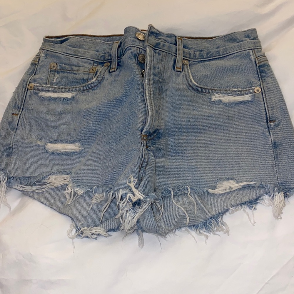 AGOLDE light wash denim shorts